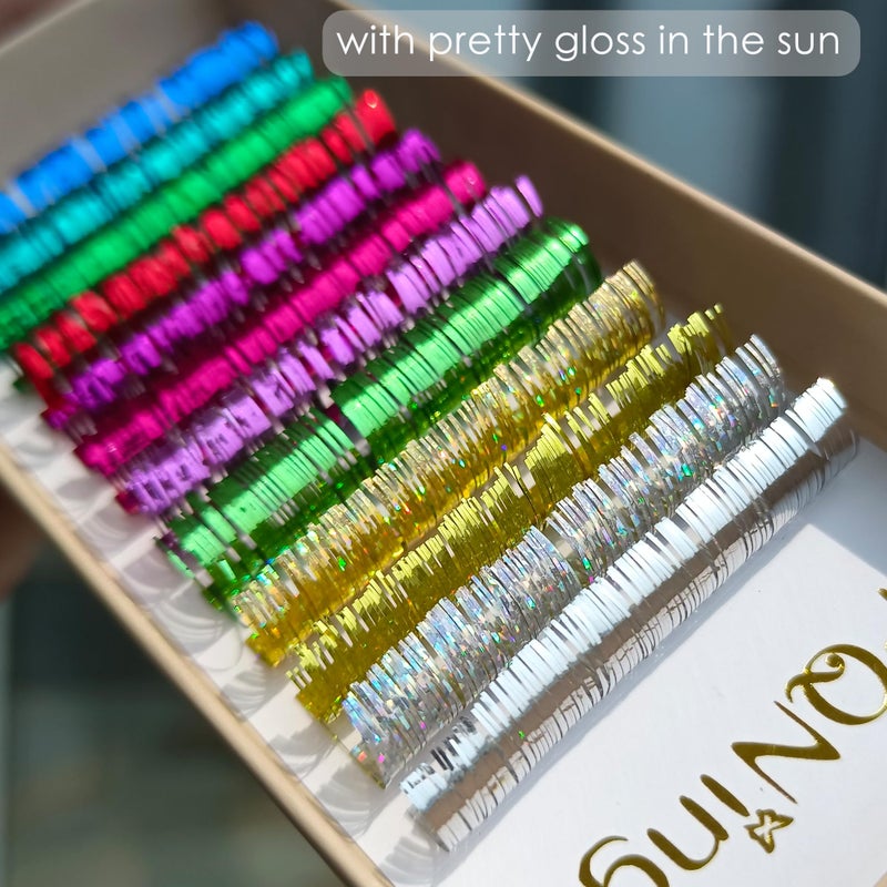 FQNing Tinsel Lash Extension 12 Colors Glittery Holographic Eyelash Extension (T-12 Colors, 15mm) - Image 2