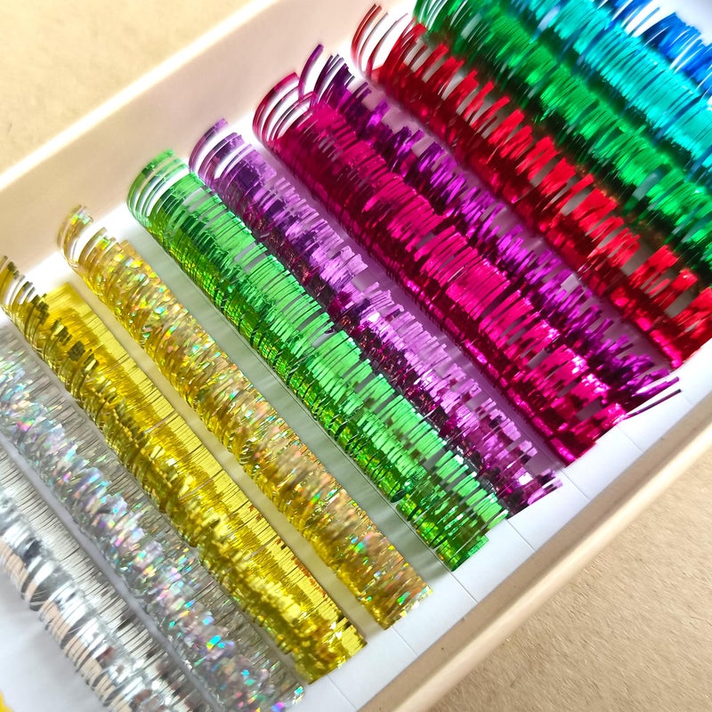 FQNing Tinsel Lash Extension 12 Colors Glittery Holographic Eyelash Extension (T-12 Colors, 15mm) - Image 1