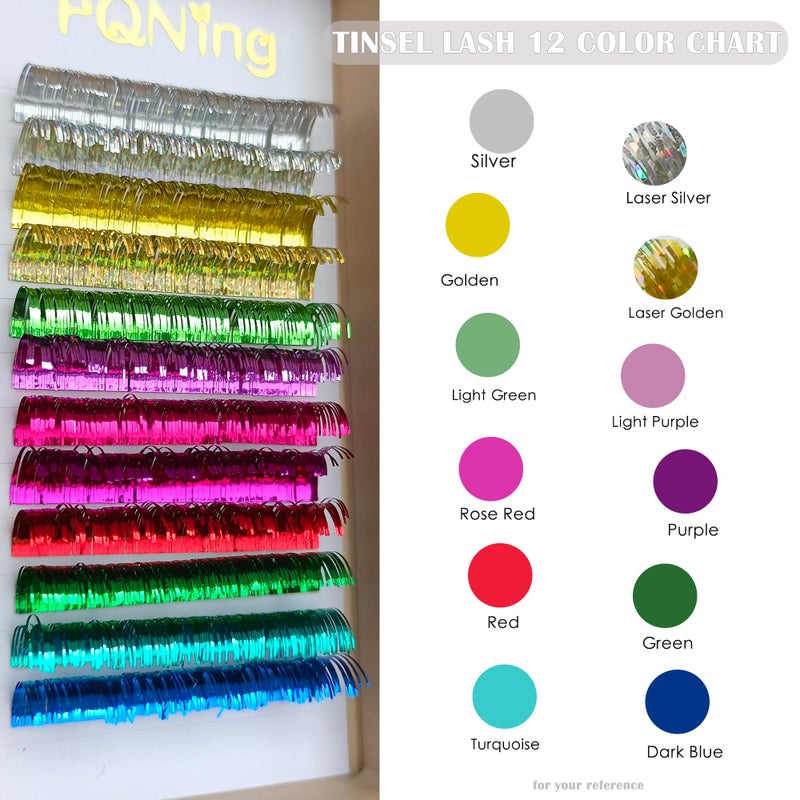 FQNing Tinsel Lash Extension 12 Colors Glittery Holographic Eyelash Extension (T-12 Colors, 15mm) - Image 4