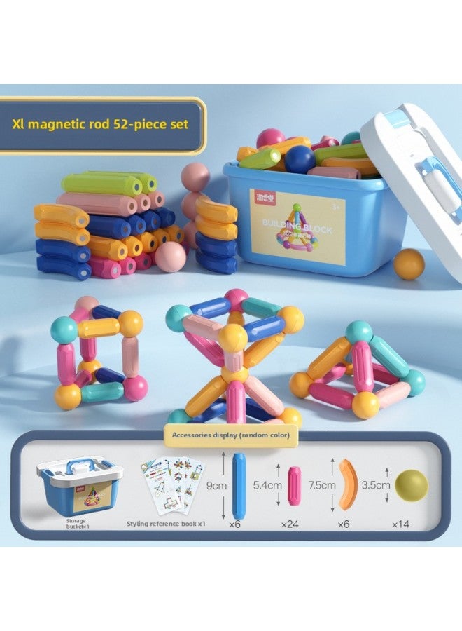 Varied Magnetic Bar Children's Building Blocks Assembled Educational Baby Gift Magnet 2 Years Old Boys And Girls 4 Toys-Color:[52-piece Set] Plus Number Upgrade Strong Magnetic Bar-delivery Bucket  - Image 1
