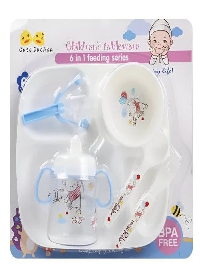 Stavae AppleBear Creative Cartoon PP Children's Cutlery Set 6 Pieces Baby Dinner Plate Bowl Set Maternal and Child Products (Blue Square) - Image 1