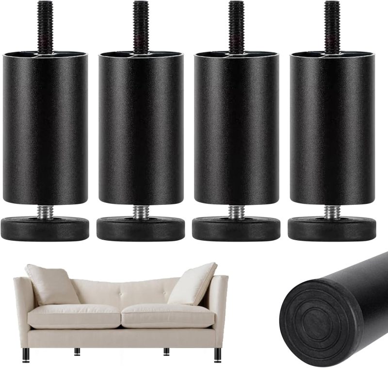 Adjustable Furniture Legs 3.6 To 4.1 Inches Height Adjustable Aluminum Alloy With ABS Floor Protection Pads for Home Sofa Table Chair - Corrosion-Resistant Build - Image 2