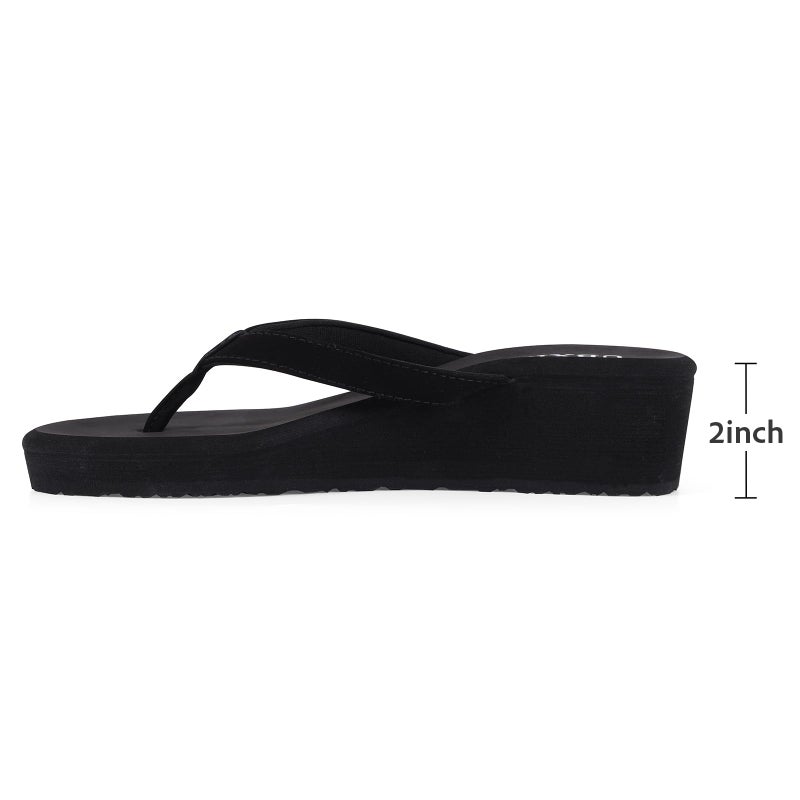 UBXRIN Women's Wedge Flip Flops Comfortable Platform Thong Sandals,Beach Pool Casual Summer Slip-On Shoes 2 inch Black US8 - Image 3