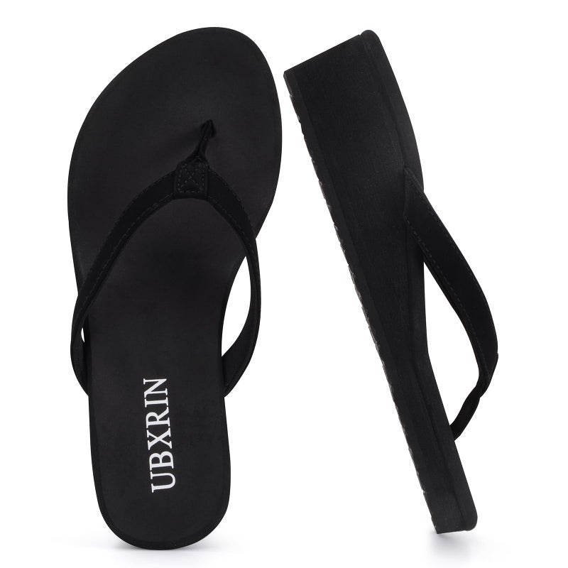 UBXRIN Women's Wedge Flip Flops Comfortable Platform Thong Sandals,Beach Pool Casual Summer Slip-On Shoes 2 inch Black US8 - Image 5