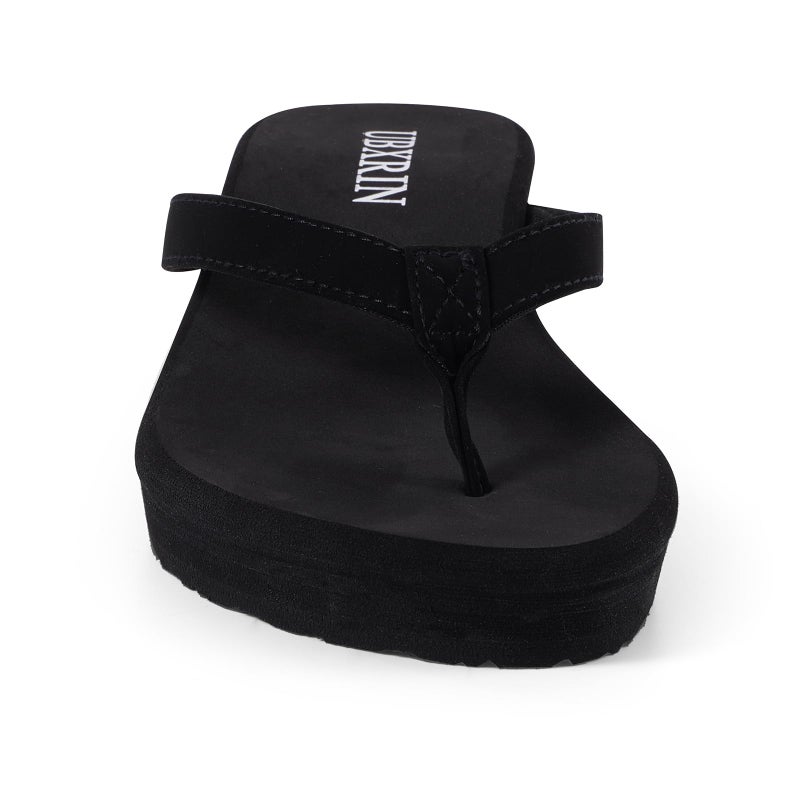 UBXRIN Women's Wedge Flip Flops Comfortable Platform Thong Sandals,Beach Pool Casual Summer Slip-On Shoes 2 inch Black US8 - Image 2