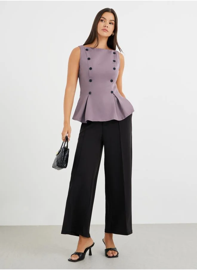 ستايلي Styli Contrast Double Breasted Button Detail Peplum Top