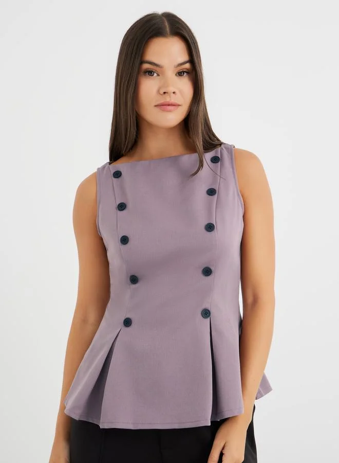 Styli Styli Contrast Double Breasted Button Detail Peplum Top