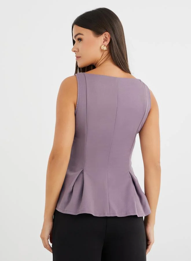 Styli Styli Contrast Double Breasted Button Detail Peplum Top