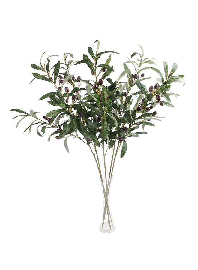 إيروريكس 3 قطع أغصان زيتون صناعية لتزيين المزهريات والنباتات بطول 15 بوصة، سيقان أغصان زيتون صناعية للمكتب المنزلي والداخلي والخارجي، ديكور إكليل الزهور بنفسك - Image 1