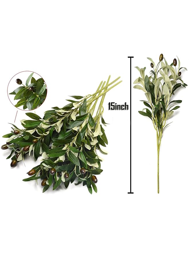 إيروريكس 3 قطع أغصان زيتون صناعية لتزيين المزهريات والنباتات بطول 15 بوصة، سيقان أغصان زيتون صناعية للمكتب المنزلي والداخلي والخارجي، ديكور إكليل الزهور بنفسك - Image 3