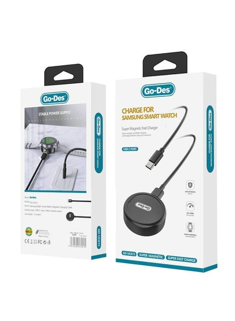 GO-DES GD-UC615 Magnetic Wireless Charger for Galaxy Watch – Black | Fast & Safe Charging Dock | Compatible with Samsung Galaxy Watch Series | Compact, Portable Design for Home & Travel Use - Image 2