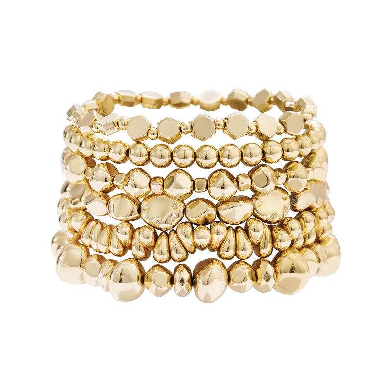 GOOJIDS Surfer Heishi Clay Bead Bracelets for Women Bohemian Stackable Gold Plated Beaded Stretch Bracelets Elastic Layering Friendship Bracelets Set Boho Jewelry - Image 1