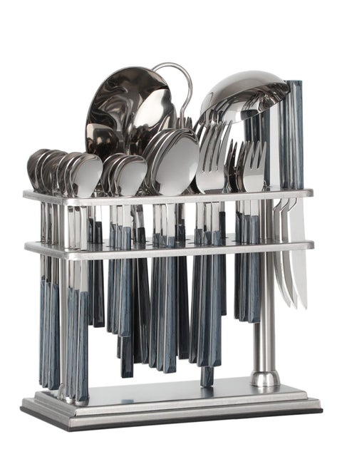 Cutlery Set 38 Piece 18/10 Stainless Steel Flatware Set with Stand Tea & Ice Spoon Dinner & Cake Fork Fruit Knife Soup ladle Rice Server  Mirror Polished -  Service for 6 Pers
