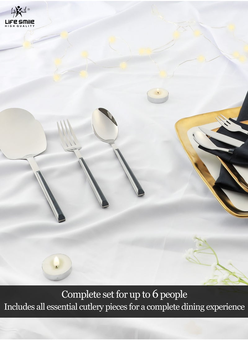 Life Smile Cutlery Set 38 Piece 18/10 Stainless Steel Flatware Set with Stand Tea & Ice Spoon Dinner & Cake Fork Fruit Knife Soup ladle Rice Server  Mirror Polished -  Service for 6 Pers  - Image 2
