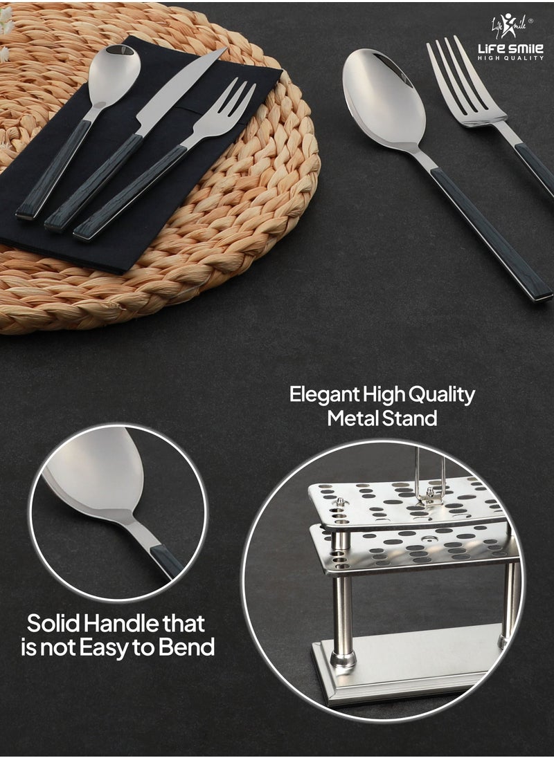 Life Smile Cutlery Set 38 Piece 18/10 Stainless Steel Flatware Set with Stand Tea & Ice Spoon Dinner & Cake Fork Fruit Knife Soup ladle Rice Server  Mirror Polished -  Service for 6 Pers  - Image 5