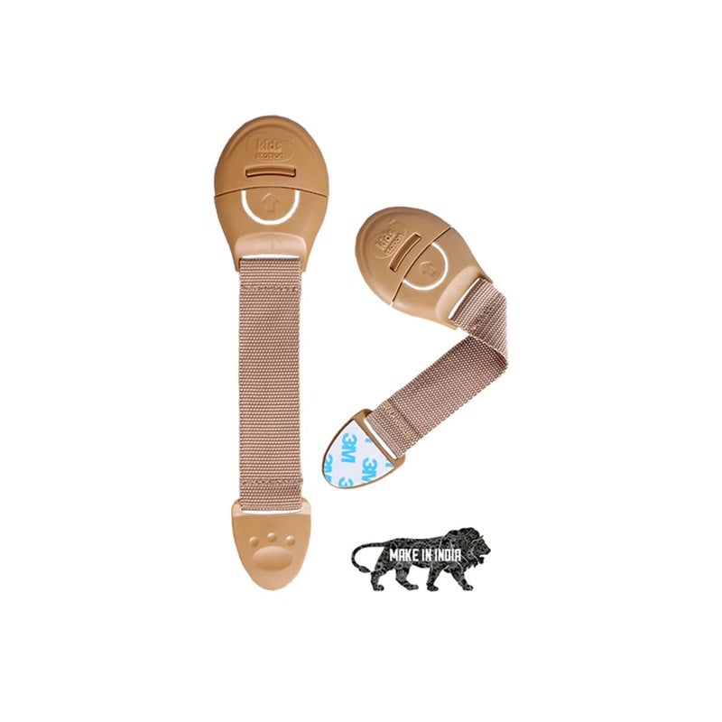 Chipmunks Furniture Safety Locks for Baby Safety - Strong and Adhesive Child/Toddler/Infants Safety Locks for Drawers, Cabinets, Fridge and Cupboard - Baby Proofing Product (Beige, Pack of 2) - Image 1