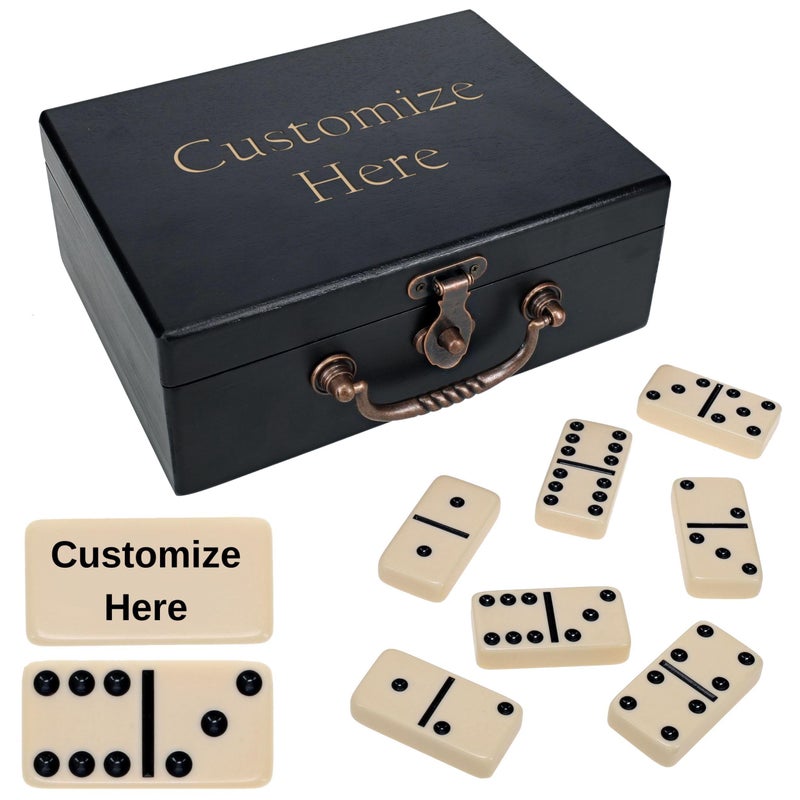 WE Games Custom Double 6 Dominoes in Engraved Black Stained Wooden Treasure Box Dominoes Set for Adults Ivory Color Double Six Domino Classic Board Games Tile Games Personalized Domino Gift - Image 3