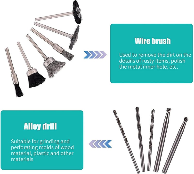 سيوسي مجموعة ملحقات الأدوات الدوارة، لصنفرة/تلميع/قطع/نحت الخشب والحجر والمجوهرات والزجاج والحجر والسيراميك، متوافقة مع مجموعة أدوات دريميل، 100 قطعة - Image 3