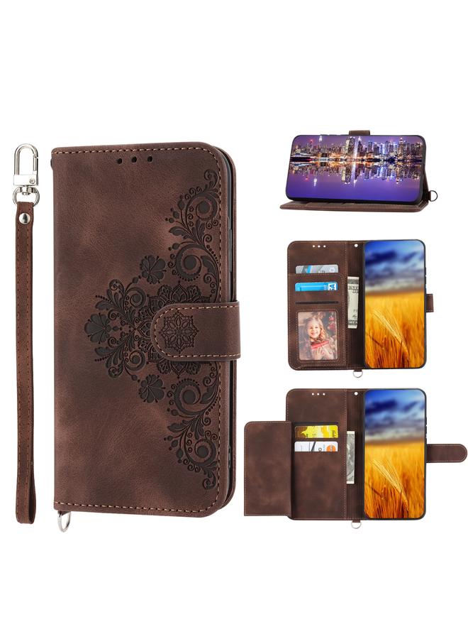 The Bros Case For Xiaomi Poco C40 Skin-feel Flowers Embossed Wallet Leather Phone Case