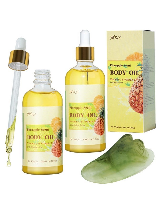 MR.A عبوة من زيت الجسم برائحة عصير الأناناس، زيت الجسم المرطب بفيتامين E مع زيت الجوجوبا، زيت الجسم بالأناناس بعد الاستحمام للبشرة الجافة، زيت التدليك وزيت الغواشا مع أداة الغواشا - Image 1