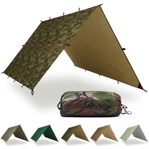 AquaQuest Defender Tarp – Heavy‑Duty Waterproof (20,000 mm) Seam‑Taped Rain Fly for Camping, Bushcraft & Survival – 10×10 Woodland Camo - Image 1