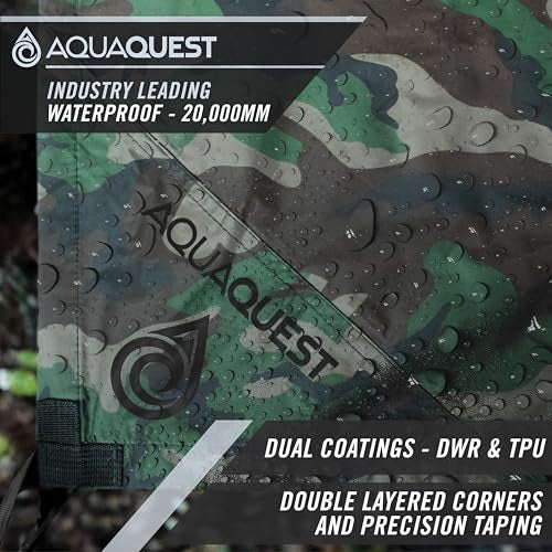 AquaQuest Defender Tarp – Heavy‑Duty Waterproof (20,000 mm) Seam‑Taped Rain Fly for Camping, Bushcraft & Survival – 10×10 Woodland Camo - Image 2