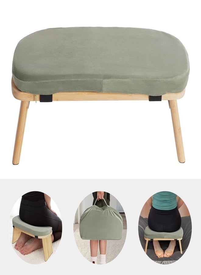 SHATUOA Bamboo Meditation Bench with Cushion, Folding Kneeling Meditation Bench, Portable Kneeling Chair for Kneeling or Sitting, 396.83lbs Load Max (Green) - Image 3