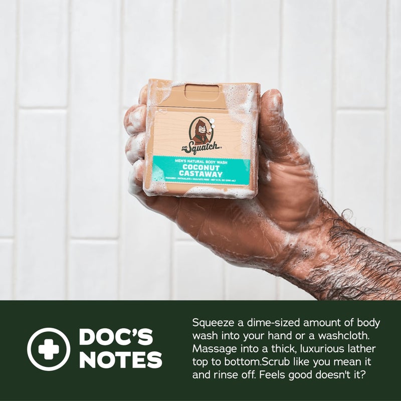 Dr. Squatch NEW Body Wash for Men with Nourishing, Natural Ingredients | No Paraben, Phthalate, Sulfate | All Day Moisturization | Wood Barrel Bourbon, Fresh Falls & Coconut Castaway (8 oz, 3-Pack) - Image 4