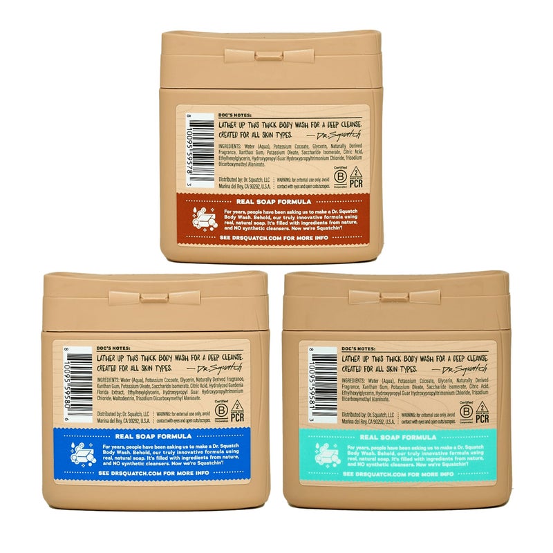 Dr. Squatch NEW Body Wash for Men with Nourishing, Natural Ingredients | No Paraben, Phthalate, Sulfate | All Day Moisturization | Wood Barrel Bourbon, Fresh Falls & Coconut Castaway (8 oz, 3-Pack) - Image 2