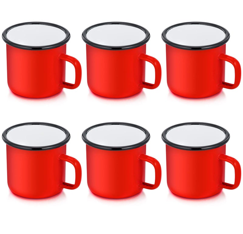 PP CHEF Enamel Camping Coffee Mug Set of 6 Small Colored Mugs Cups for Family GatheringFriend PartyCampingPicnicFishing Lightweight  Portable 12 Ounce 350ML  Red