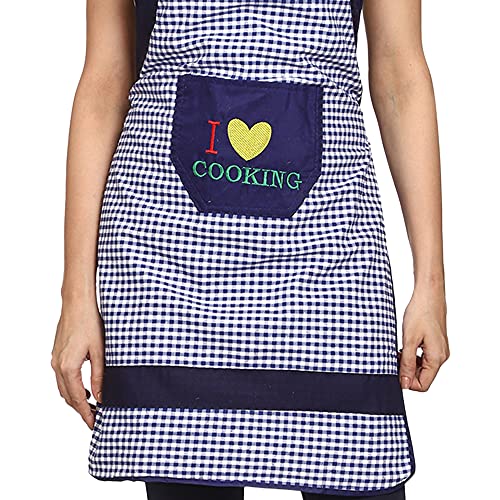JMi Cotton Checkered Fabric Waterproof Apron with Long Ties and multipurpose Front Large pocket For Cooking Dusting Home Kitchen Restaurant for Men & Women Unisex. Pack of 2 (Blue & Red) - Image 2