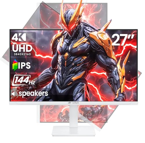CRUA 27 Gaming Monitor 144Hz 4K UHD38402160P IPS Screen Supports HeightPivotRotatingTilt Adjustable Vertical Monitor AMD Freesync 120 sRGB Builtin Speakers Wall Mountable InstallsWhite - Image 1