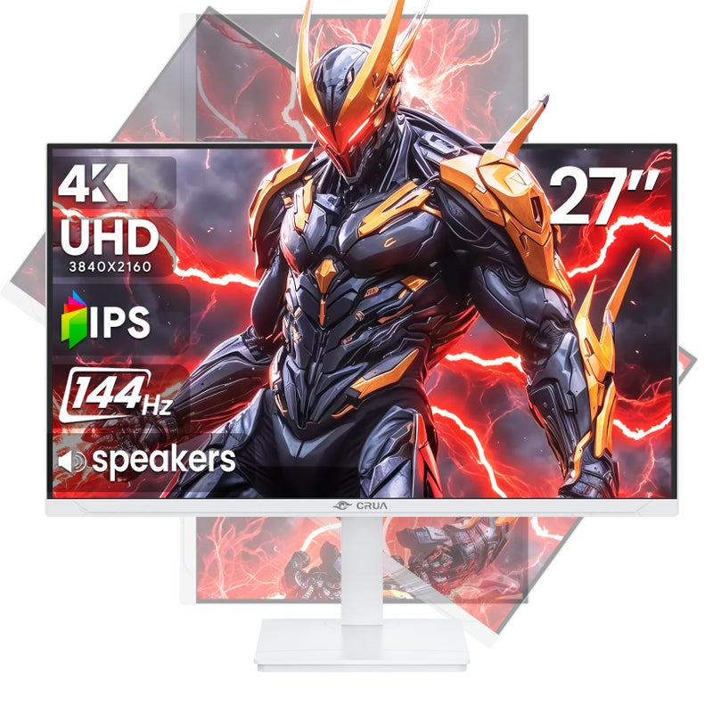 CRUA 27 Gaming Monitor 144Hz 4K UHD38402160P IPS Screen Supports HeightPivotRotatingTilt Adjustable Vertical Monitor AMD Freesync 120 sRGB Builtin Speakers Wall Mountable InstallsWhite - Image 2