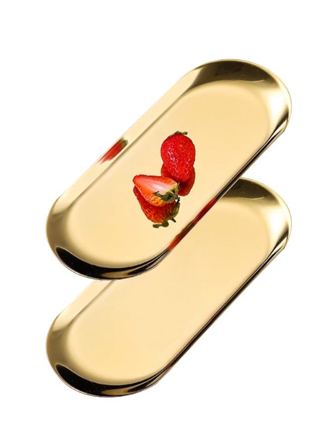 Morlife Stainless Steel Dinner Plate Pasta Dessert Plate Salad Metal Decorative Plates Oval Serving Tray (Gold, 23x9.5cm) - Image 1