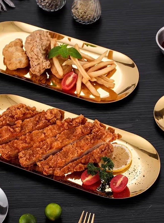 Morlife Stainless Steel Dinner Plate Pasta Dessert Plate Salad Metal Decorative Plates Oval Serving Tray (Gold, 23x9.5cm) - Image 3