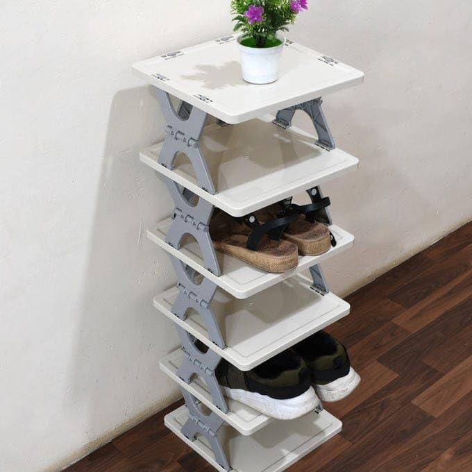 ZUGAD 6 Layer Shoe Rack Foldable Shoe Storage Plastic Vertical Shoe Holder for Entryway Shoe Organizer for Closet Narrow Shoe Shelf Shoe Cabinet Free Standing Shoe Stand 1Pcs Multicolor - Image 2