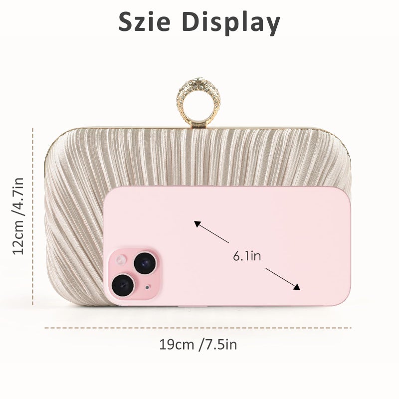 PACETAP Women's Evening Bag Pleated Satin Clutch Purse, Mini Pleated Seashell Evening Clutch Handbag Pearl Chain Strap Cross-body Bag for Wedding Party Prom Dinner - Image 3