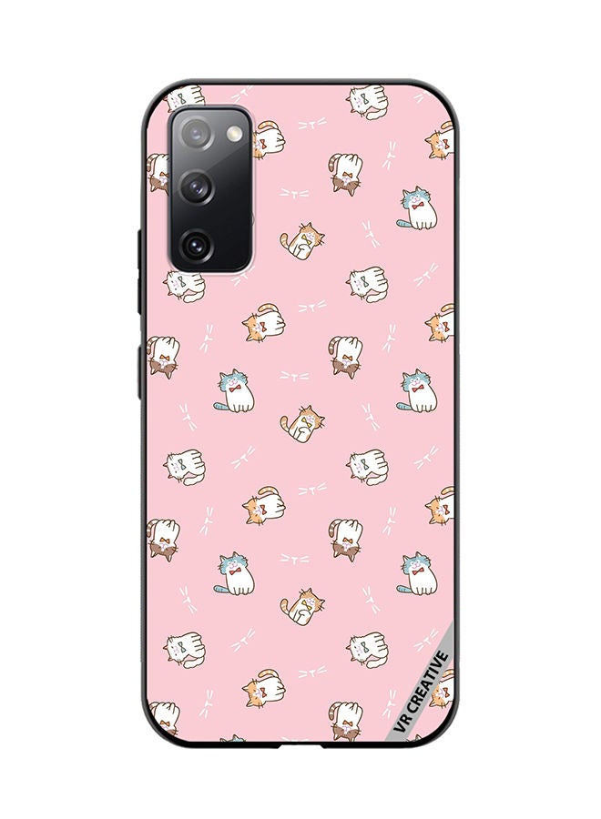 VR CREATIVE Protective Case Cover For Samsung Galaxy S20 FE 5G Cartoon Cat Design On Pink Design Multicolour - Image 1