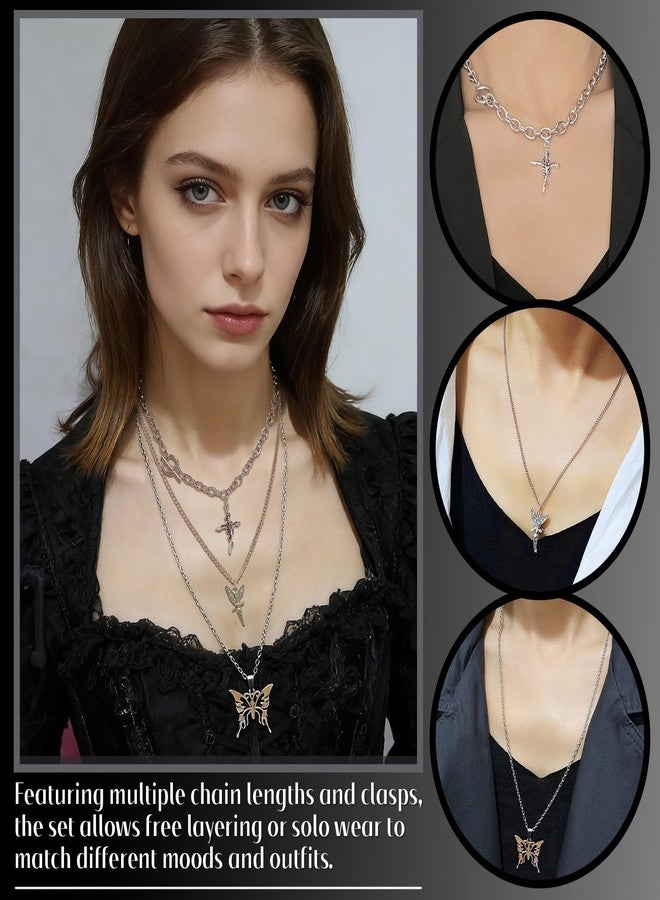 Fscwlmon 10PCS Layered Grunge Y2K Goth Necklace Set for Women Men Gothic Cross Thorns Butterfly Goth Heart Feather Choker Vintage Grunge Witchy Alternative Jewelry Y2K Alt Emo Scene Accessory Gift JJ - Image 4