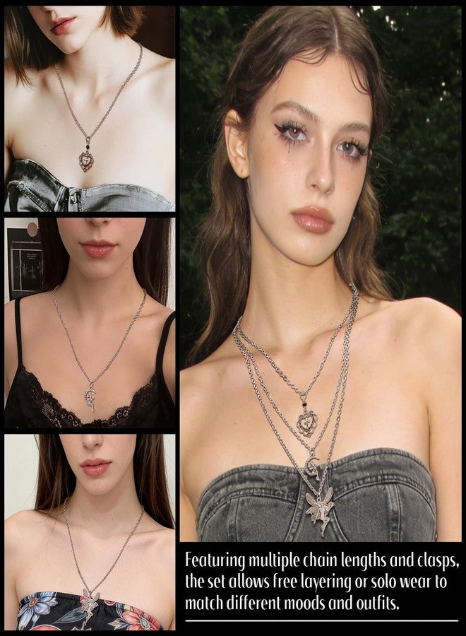 Fscwlmon 10PCS Layered Grunge Y2K Goth Necklace Set for Women Men Gothic Cross Thorns Butterfly Goth Heart Feather Choker Vintage Grunge Witchy Alternative Jewelry Y2K Alt Emo Scene Accessory Gift JJ - Image 5