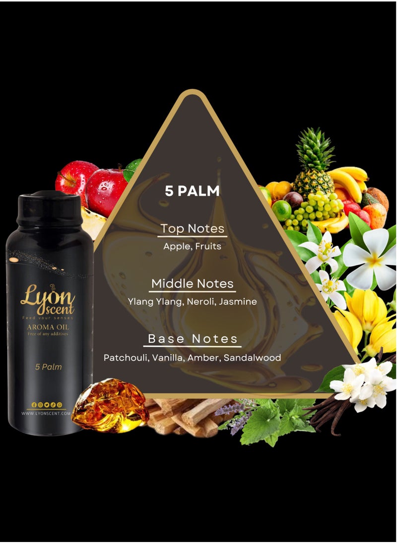 LYON SCENT - Lyon Scent Aroma Oil, 100% Pure Oil, Perfume for Air Freshener, Diffuser Aroma, Fragrance Oil, Air Freshener Oil refill, Essential Scented Oil, Luxurious Scent (FIVE PALM) - Image 1