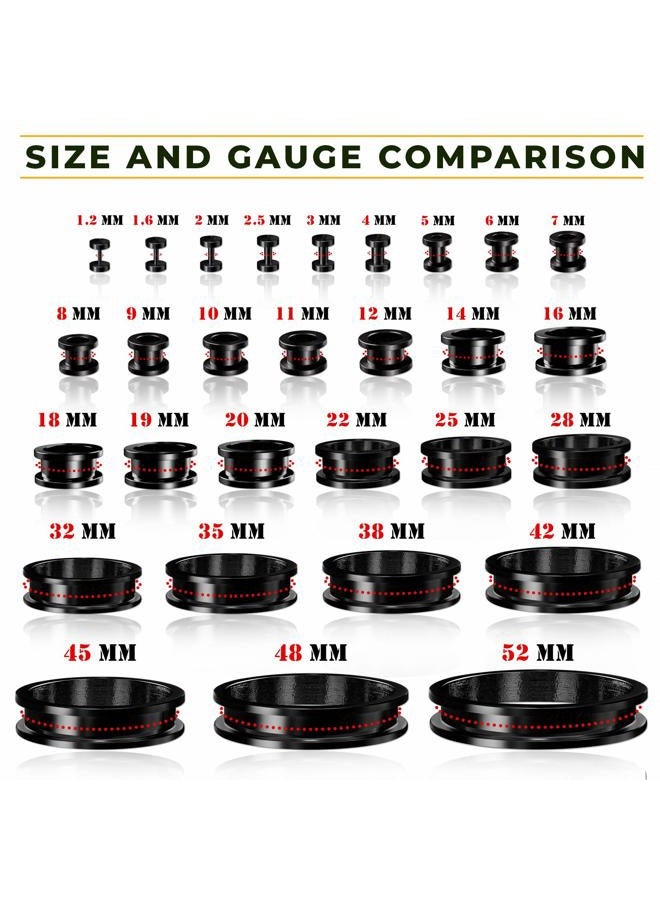 BIG GAUGES زوج من مجوهرات ثقب الأذن من الفولاذ الجراحي 316L مع طلاء أسود، قابلة للتثبيت بالبراغي، لتوسيع شحمة الأذن، أنفاق لحم، أقراط، فولاذ مقاوم للصدأ - Image 5