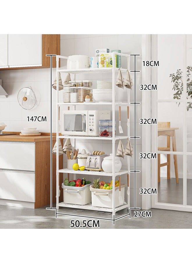 YelaJoy 5Tier Storage Shelves Kitchen Bakers Rack with Storage Cabinet Cupboard Organizer Bookcase Microwave Oven Stand for Living Room And Kitchen 50x27x147cm - Image 3
