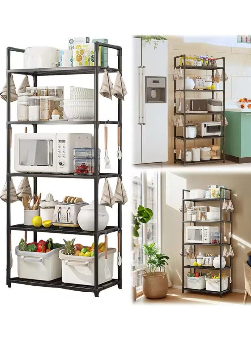 YelaJoy 5Tier Storage Shelves Kitchen Bakers Rack with Storage Cabinet Cupboard Organizer Bookcase Microwave Oven Stand for Living Room And Kitchen 50x27x147cm - Image 5