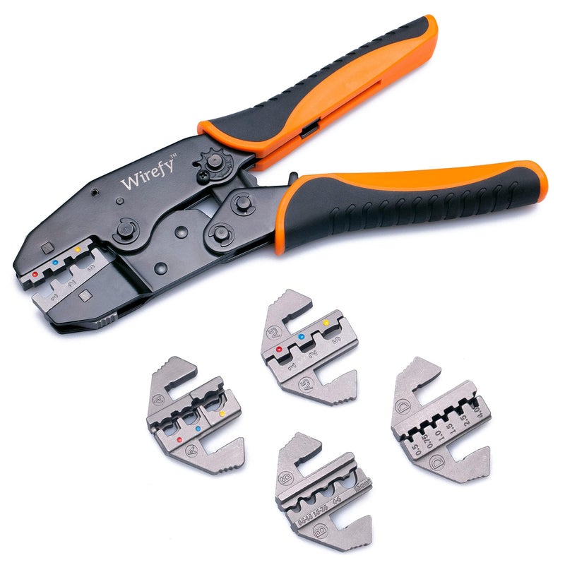 Wirefy Wire Crimping Tool Kit | Crimpers & 4 Slide in Dies | Ratcheting Wire Crimper Tool | Terminal Crimp Pliers | for Heat Shrink, Nylon, Non-Insulated, Insulated Connectors, Ferrule Terminals - Image 1