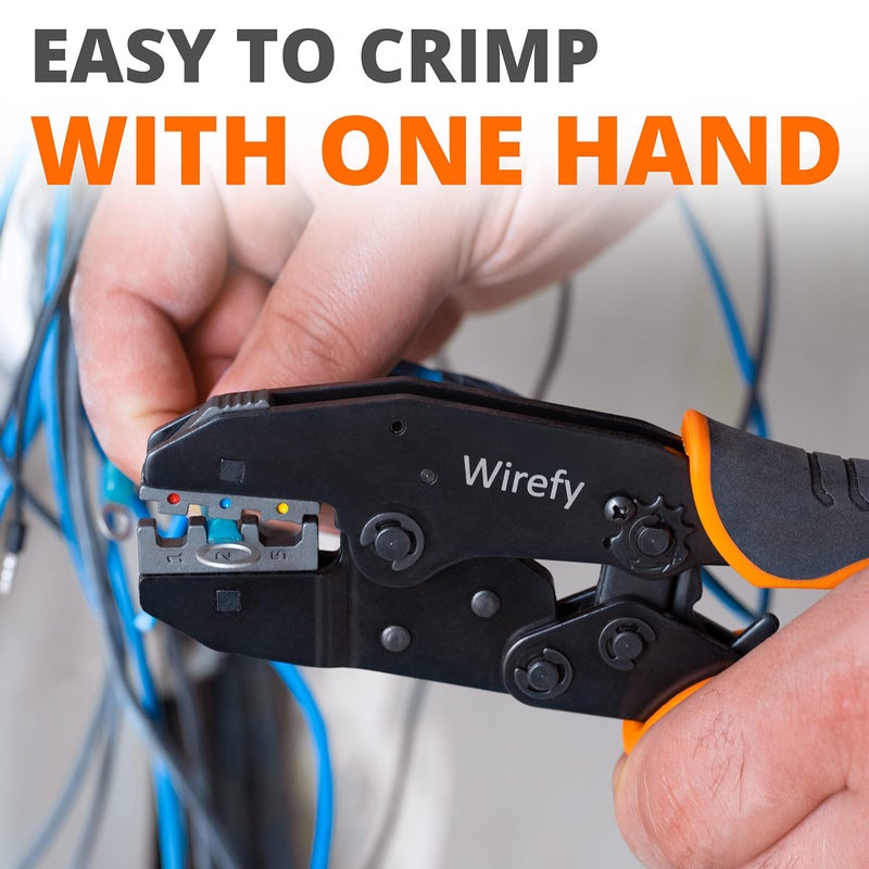 Wirefy Wire Crimping Tool Kit | Crimpers & 4 Slide in Dies | Ratcheting Wire Crimper Tool | Terminal Crimp Pliers | for Heat Shrink, Nylon, Non-Insulated, Insulated Connectors, Ferrule Terminals - Image 5