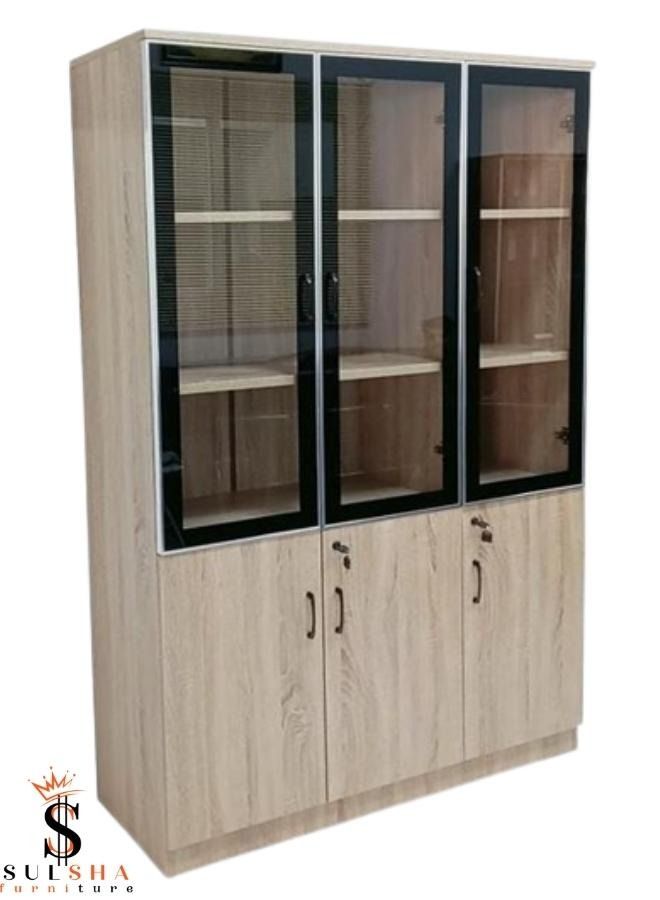 SULSHA Modern 6 Door Wooden File CABINET & Book Shelf Glass Door 