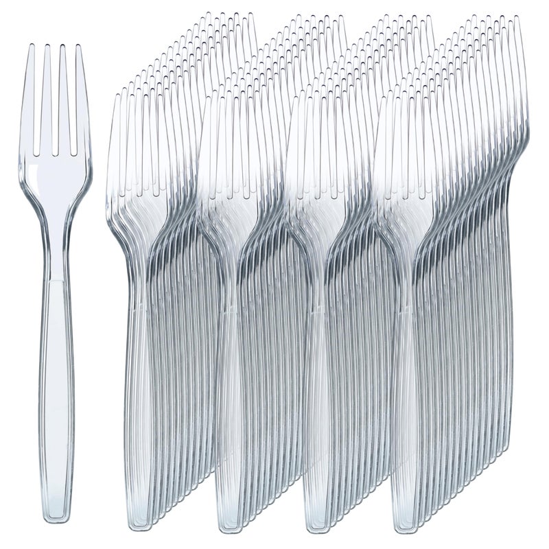 Prestee 300 Count Disposable Plastic Forks  Plastic Silverware Bulk Set  Heavy Duty Plasticware Forks  Clear Utensils for Catering Weddings Parties BBQ  Elegant and Sturdy Tableware