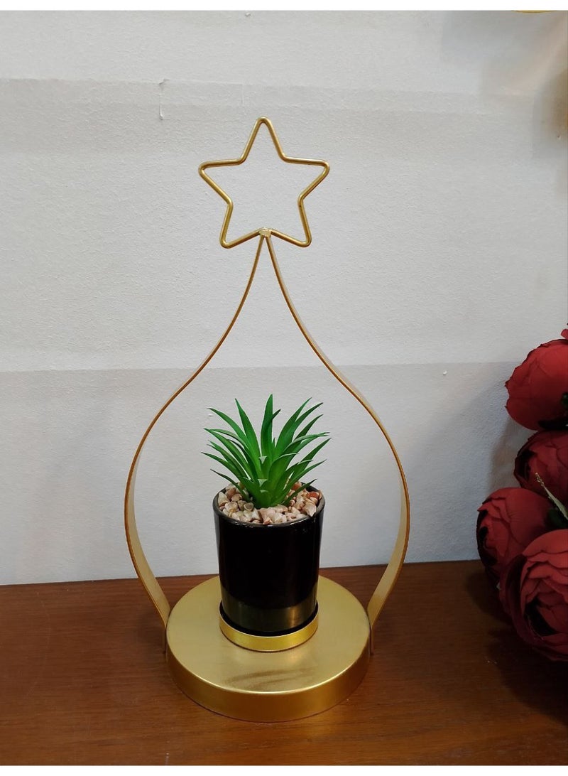 Decorative plant pot with gold metal stand