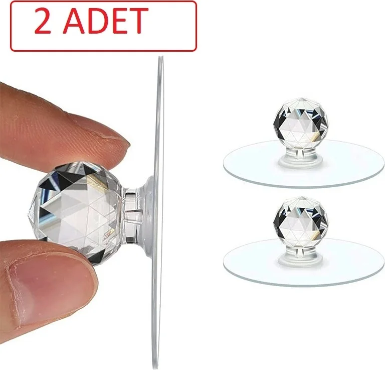 Safestore Transparent Crystal Headed 2-Piece Adhesive Handle Cupboard Drawer Handle Handle Hanger